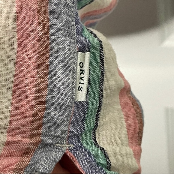 ORVIS Linen Blend Short Sleeve Button Up Size XXL 2XL Striped Multicolor Shirt - Picture 2 of 7